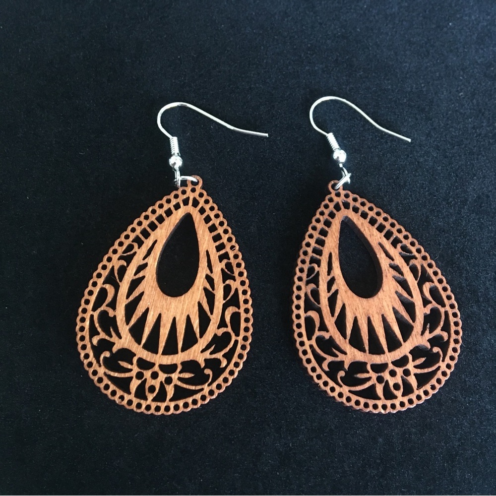 Brown Boho Wooden Water Drop Dangle Earrings